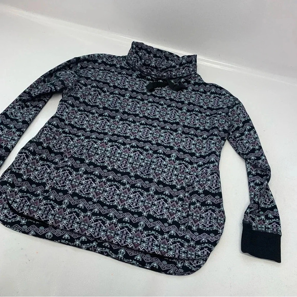 Womans Top Shirt Medium Mock Neck Tunic Purple Print Long Sleeve Pocket Comfy - Picture 7 of 11